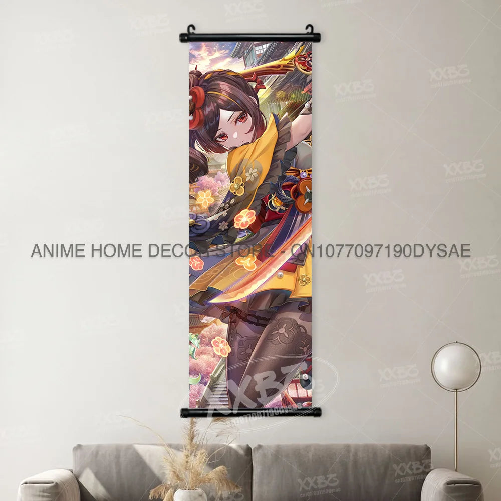 Genshin Impact Posters Barbara Home Decoration Diona Game Hanging Paintings Fischl Wall Artwork Hu Tao Scrolls Picture Jean Lisa