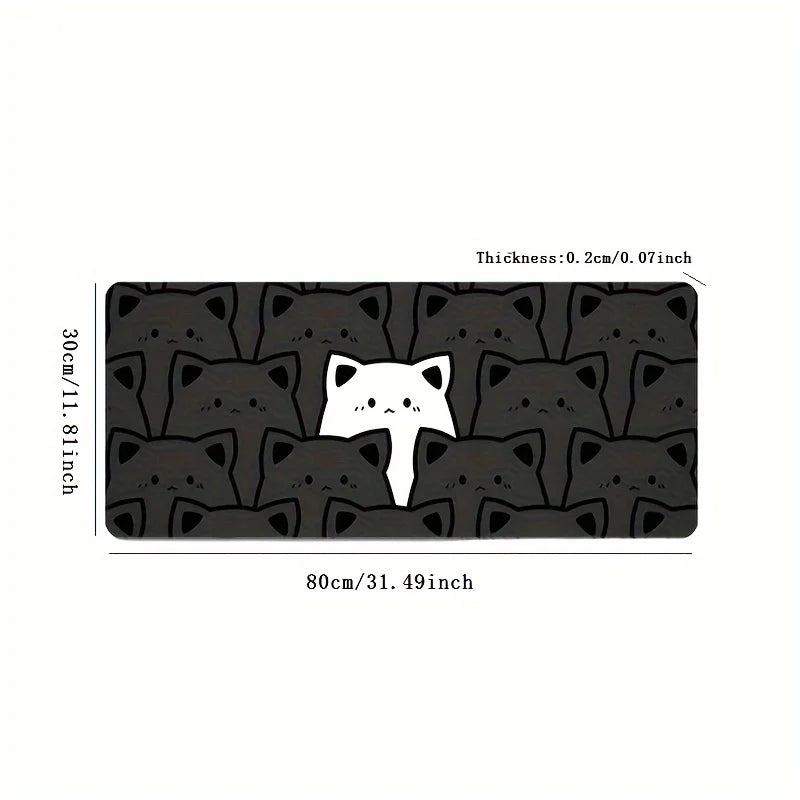 Cute cat non-slip mousepad, oversized rubber keyboard pad