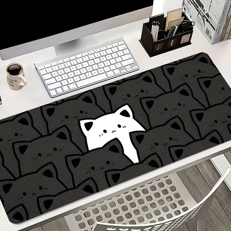 Cute cat non-slip mousepad, oversized rubber keyboard pad