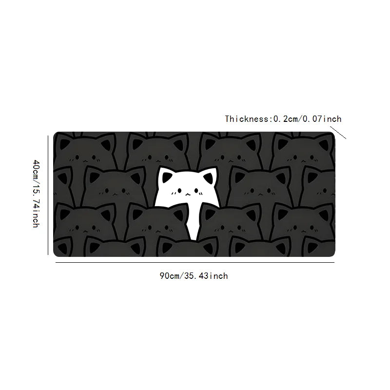 Cute cat non-slip mousepad, oversized rubber keyboard pad