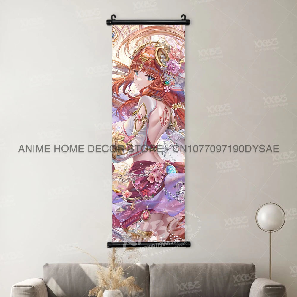 Genshin Impact Posters Barbara Home Decoration Diona Game Hanging Paintings Fischl Wall Artwork Hu Tao Scrolls Picture Jean Lisa